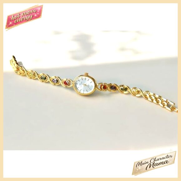 Vintage Gold-Tone Quartz Wrist Watch with Jade Crystal Oval Dial Waterproof main image 7